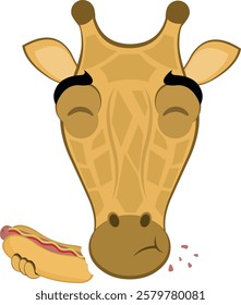 vector illustration emoji face giraffe character cartoon, eating fast food from a hot dog