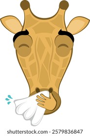 vector illustration emoji face giraffe character cartoon, sneezing with a nose handkerchief