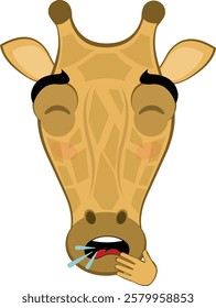 vector illustration emoji face giraffe character cartoon, coughing with your hand in your mouth
