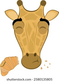 vector illustration emoji face giraffe character cartoon, eating bakery food croissant