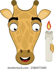 vector illustration emoji face giraffe character cartoon, holding a lit wax candle as a remembrance and commemoration concept