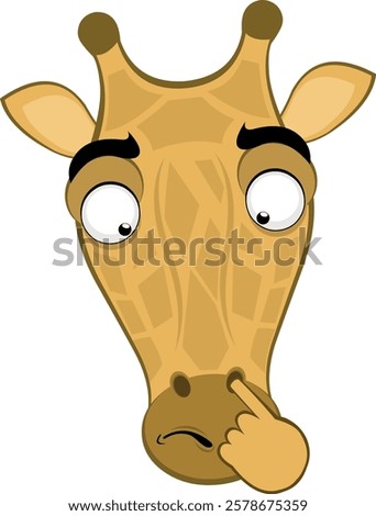 vector illustration emoji face giraffe character cartoon, picking your nose looking for a mucus with your finger hand