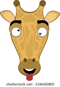 vector illustration emoji head character giraffe cartoon, making crazy and funny expression, with squinty eyes and tongue sticking out