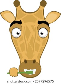 vector illustration emoji head character giraffe cartoon, brushing his teeth with a toothbrush