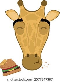 vector illustration emoji head character giraffe cartoon, eating a hamburger