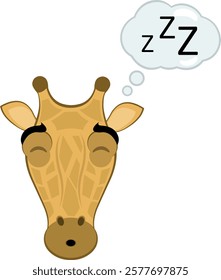 vector illustration emoji head character giraffe cartoon, sleeping and a cloud thought with the text zzz
