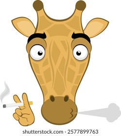 vector illustration emoji head character giraffe cartoon, smoking a cigarette