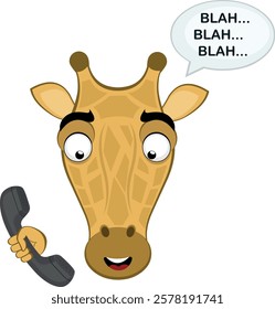 vector illustration emoji head character giraffe cartoon, talking on the phone and a speech bubble with the text blah