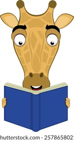 vector illustration emoji head character giraffe cartoon, holding, reading and studying book
