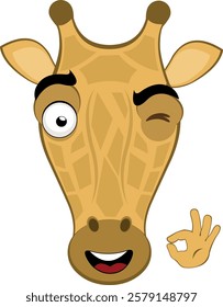 vector illustration emoji head character giraffe cartoon, winking eye and with his hand making an ok or perfect gesture