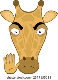 vector illustration emoji head character giraffe cartoon, with a stop hand gesture showing all five fingers