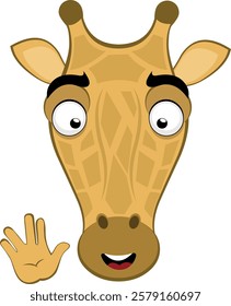 vector illustration emoji head character giraffe cartoon, with a happy expression and doing vulcan salute with his hand