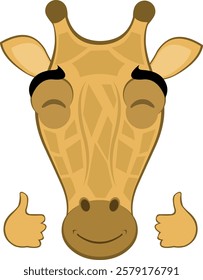 vector illustration emoji head character giraffe cartoon, with a happy expression and his hands with the thumbs up