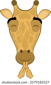 vector illustration emoji head character giraffe cartoon, with his hands in a praying position