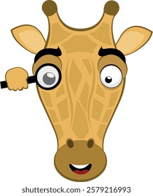 vector illustration emoji head character giraffe cartoon, watching with a magnifying glass