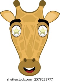 vector illustration emoji head character giraffe cartoon, marveling with stars in his eyes