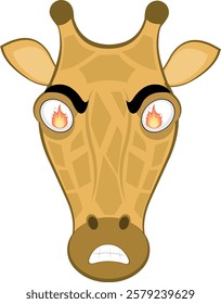 vector illustration emoji head character giraffe cartoon, with a furious expression and fire flame in his eyes