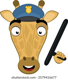 vector illustration emoji head character giraffe cartoon, with a police cap and nightstick