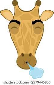 vector illustration emoji head character giraffe cartoon, with his mouth blowing air