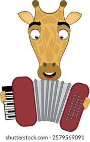 vector illustration emoji head character giraffe cartoon, playing musical instrument accordion