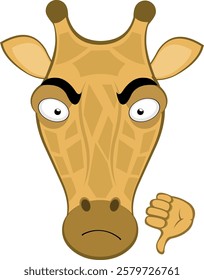 vector illustration emoji head character giraffe cartoon, with thumb pointing down in concept of not approved or no like