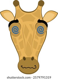 vector illustration emoji head character giraffe cartoon, hypnotized or drugged with spiral shaped eyes