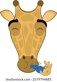 vector illustration emoji head character giraffe cartoon, with his mouth blowing a whistle