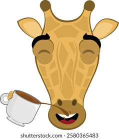 vector illustration emoji head character giraffe cartoon, drinking a cup of coffee