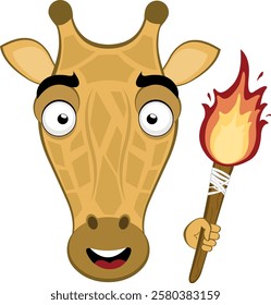 vector illustration emoji head character giraffe cartoon, holding a fire torch in his hand