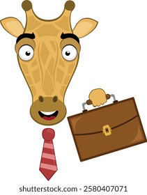 vector illustration emoji head character giraffe cartoon, with a neck tie and office briefcase, as an employee or worker