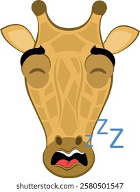 vector illustration emoji head character giraffe cartoon, snoring with mouth open and text zzz