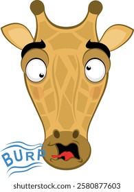 vector illustration emoji head character giraffe cartoon, mouth burping with the text burp