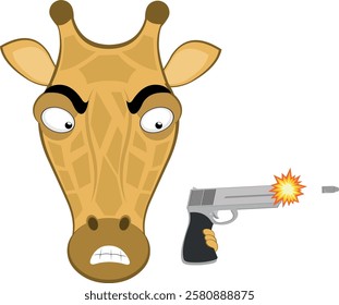 vector illustration emoji head character giraffe cartoon, shooting a weapon firearm gun