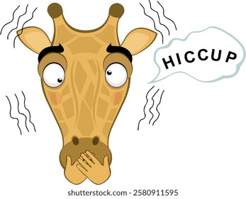 vector illustration emoji head character giraffe cartoon, having hiccups symptom and a speech bubble with hiccup text