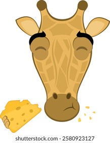 vector illustration emoji head character giraffe cartoon, eating a piece of cheese
