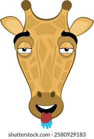 vector illustration emoji head character giraffe cartoon, with a desire expression, tongue out and drooling saliva