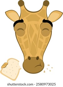 vector illustration emoji head character giraffe cartoon, eating a slice of bread