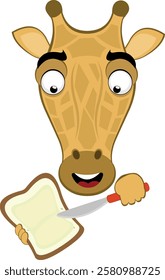 vector illustration emoji head character giraffe cartoon, spreading butter on a slice of bread with a spreader