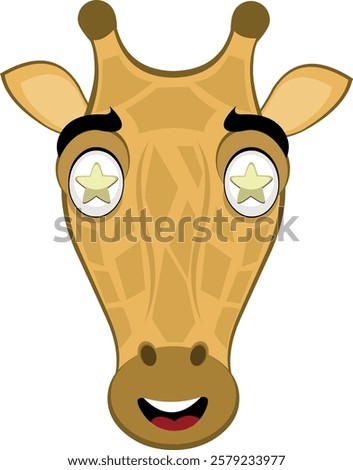 vector illustration emoji head character giraffe cartoon, marveling with stars in his eyes