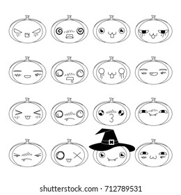 Vector illustration. Emoji pumpkin set for Halloween.
