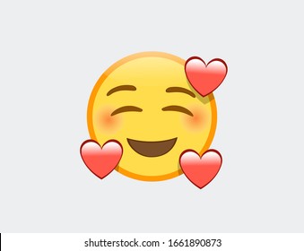 Vector illustration of emoji smiling face with hearts