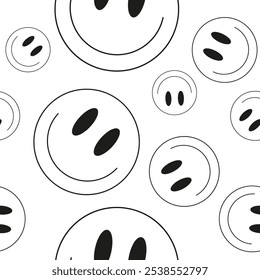 Ilustración vectorial. Caras sonrientes del emoji en el fondo blanco. Emoticonos en estilo plano de dibujos animados para Web y redes sociales. Patrón sin fisuras