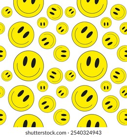 Ilustración vectorial. Caras sonrientes del emoji en el fondo blanco. Emoticonos en estilo plano de dibujos animados para Web y redes sociales. Patrón sin fisuras