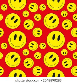 Vector illustration. Emoji smiling faces on bright background. Emoticons in flat cartoon style for web and social media. Seamless pattern