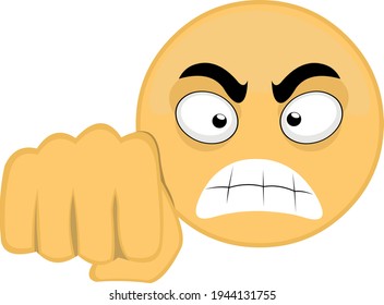 Vector illustration of emoticon with an angry expression and giving a punch