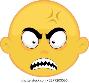 vector illustration emoticon of angry and furious yellow cartoon character face with a vein on his head