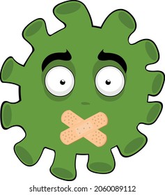 Vector illustration of emoticon of bacteria, virus or microbe cartoon, with adhesive bands on the mouth in silence concept