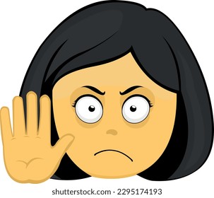 vector illustration emoticon cartoon woman of yellow color making a stop gesture with her hand