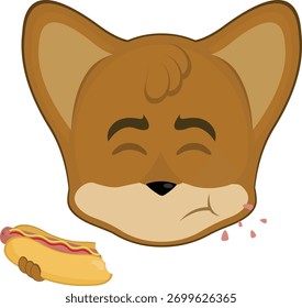 vector illustration emoticon character face fox animal eating fast food from a hot dog