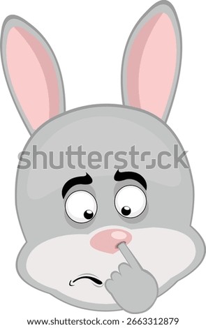 vector illustration emoticon character face rabbit rodent animal picking your nose looking for a mucus with your finger hand